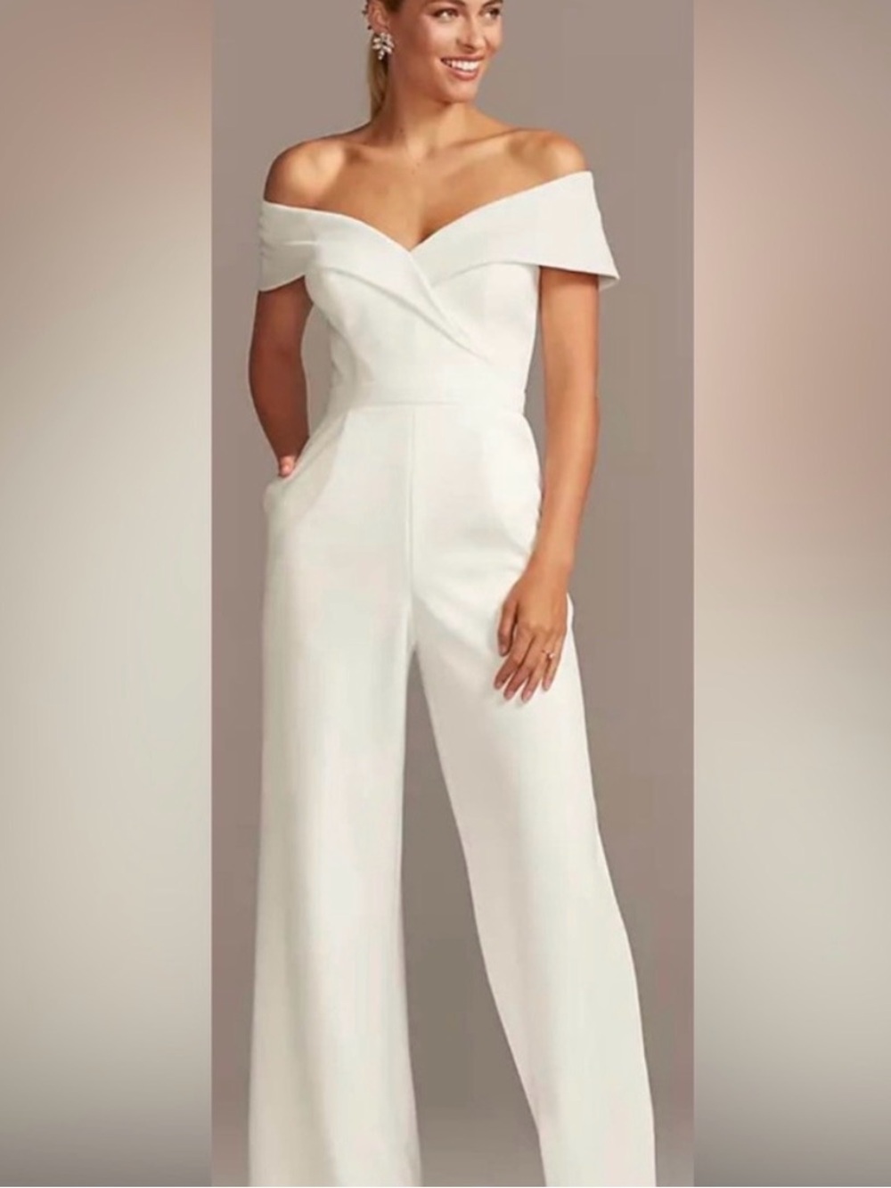 DB Studio Cuffed Off-the-Shoulder Stretch Crepe Jumpsuit